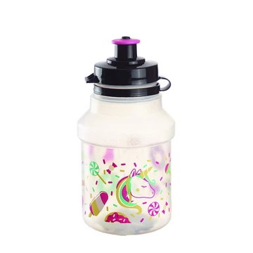 Polisport kulacs gyerek 350 ml LOLIPOPS pattintós kupakkal+gumipántos kulacstartóval, átlátszó kerékpáros