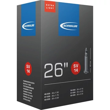 Schwalbe belső 26 sv14 26x150-235 extra light 40mm 130g  kerékpáros