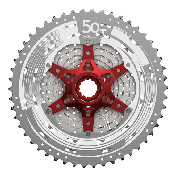 Sunrace CSMX80 11 sebességes fogaskeréksor [ezüst-piros, 11-50] kerékpáros