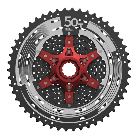 Sunrace CSMX80 11 sebességes fogaskeréksor [fekete-piros, 11-50] kerékpáros