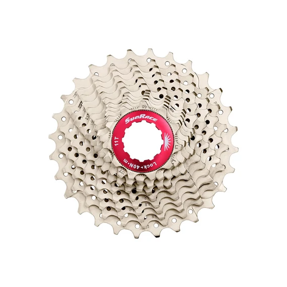 Sunrace CSRX1 11 sebességes fogaskeréksor [ezüst-piros, 11-28] kerékpáros