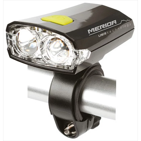 Lámpa MERIDA első, 2 LED, fekete 3 funkció, USB, akku - HL-MD025 kerékpáros