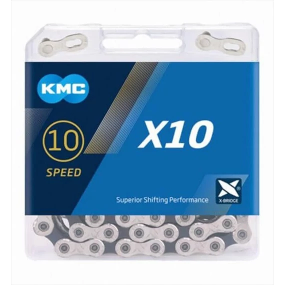 Lánc KMC X10 10 sebességes 1/2x1/128 114L ezüst/fekete kerékpáros