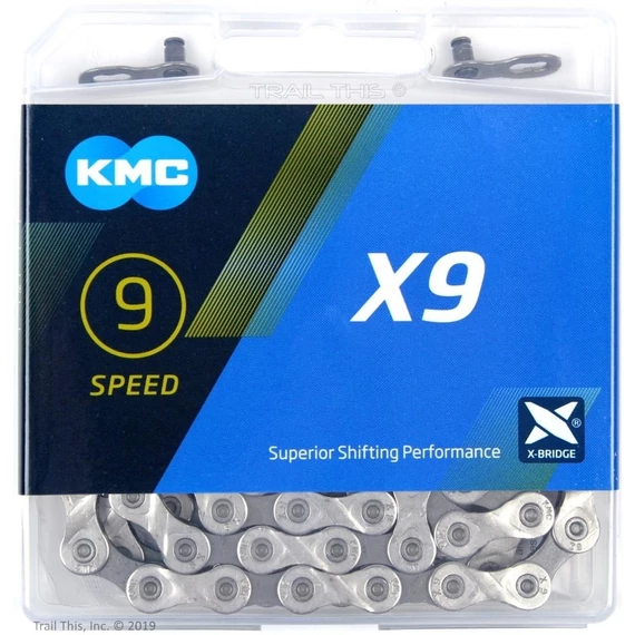 Lánc KMC X9 9 sebességes szürke 1/2x1/128 114L kerékpáros