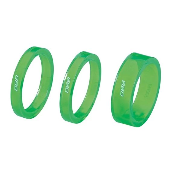 BBB Cycling kerékpáros A-head alátét BHP-37 TransSpace, távtartó, zöld, 3 darabos szett (2x5mm és 1x10mm)