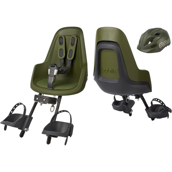 Bobike első gyerekülés ONE mini + in-mold gyereksisak szettben, olíva zöld XS kerékpáros