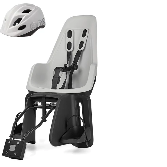 Bobike hátsó gyerekülés ONE maxi + in-mold gyereksisak szettben, vázra és csomagtartóra szerelhető, hó fehér XS kerékpáros
