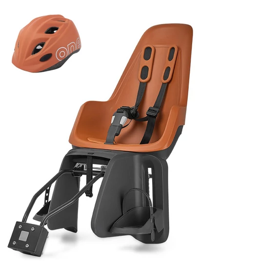 Bobike hátsó gyerekülés ONE maxi + in-mold gyereksisak szettben, vázra és csomagtartóra szerelhető, csoki barna XS kerékpáros