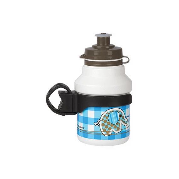 Polisport kulacs gyerek 350 ml ELEPHANT pattintós kupakkal+gumipántos kulacstartóval, fehér kerékpáros
