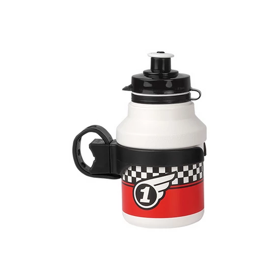 Polisport kulacs gyerek 350 ml RACE pattintós kupakkal+gumipántos kulacstartóval, fehér kerékpáros