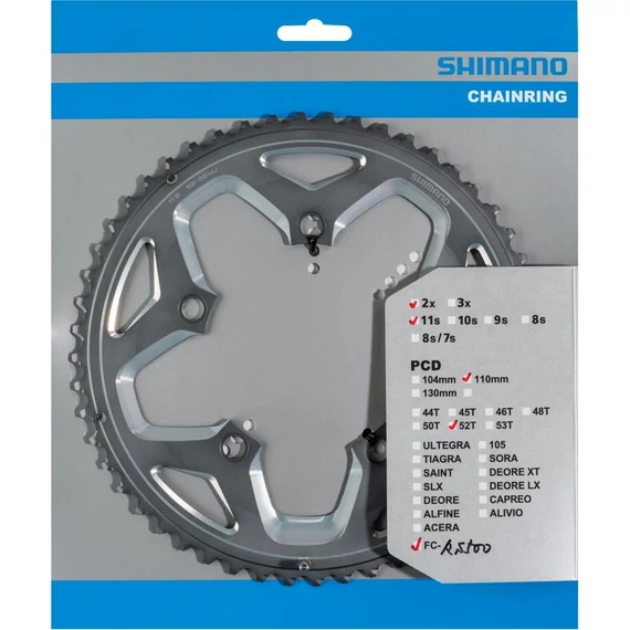 Shimano fc-rs500 chainring 52t-mj ezüst 110mm kerékpáros