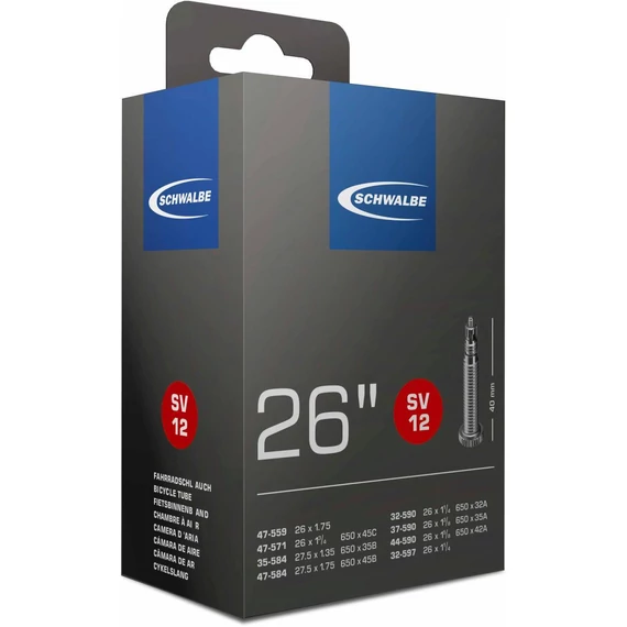 Schwalbe belső 26 sv12 26x120-175 40mm 140g  kerékpáros