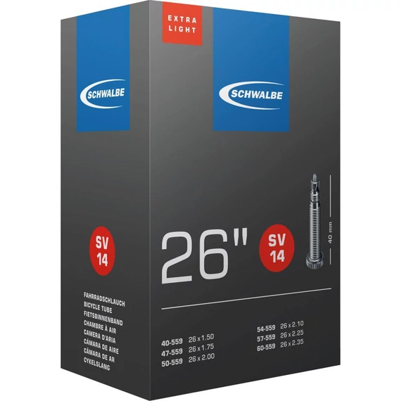 Schwalbe belső 26 sv14 26x150-235 extra light 40mm 130g  kerékpáros