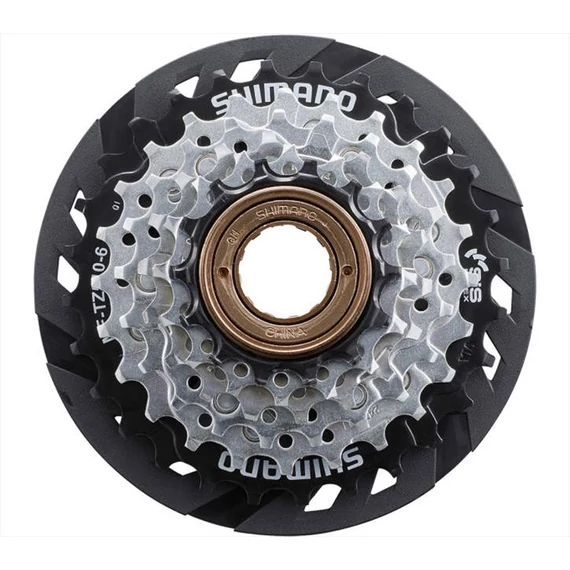 Shimano fogaskoszorú menetes 6-os 14-28f mftz5106 ezüst / fekete +küllővédő tárcsa kerékpáros