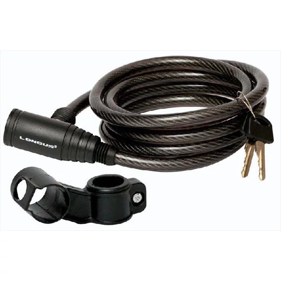 Longus lakat 10/1800mm kulcsos (tartóval) fekete/füst  kerékpáros