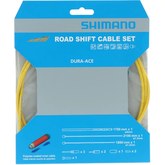 Shimano road shift cable set polymer coated yellow kerékpáros
